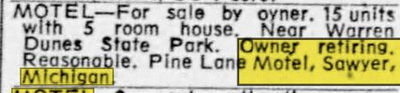Undetermined Sawyer Motel - June 1962 Ad For Pine Lane Motel (newer photo)